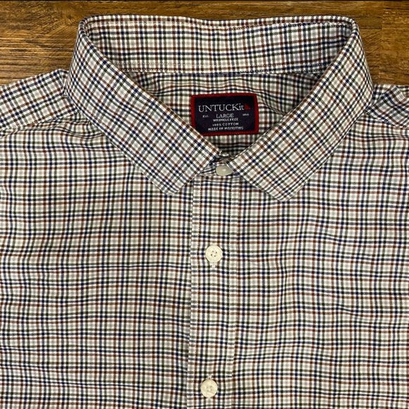 UNTUCKit‎ Vinchenzo Gray Long Sleeve Button Up Plaid Wrinkle Free Shirt Men's L - Picture 1 of 11